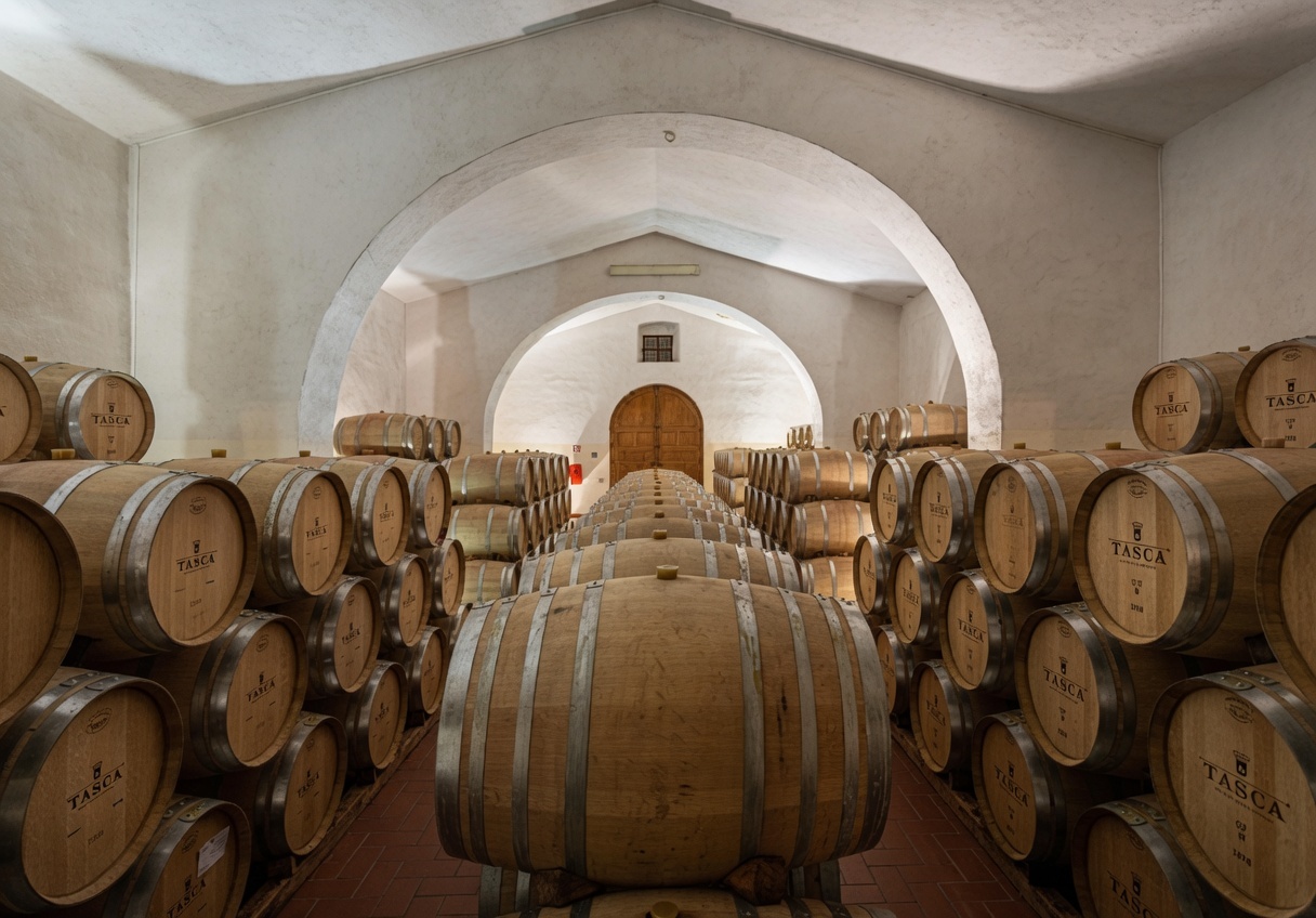 Italian sparkling-wine cellar with bottles on the lees