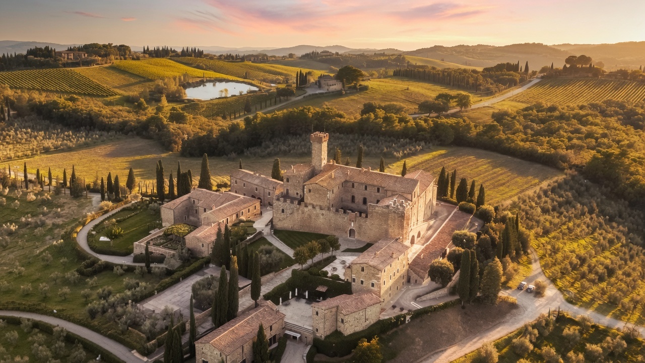 Ridolfi Brunello presented in an elegant Tuscan setting