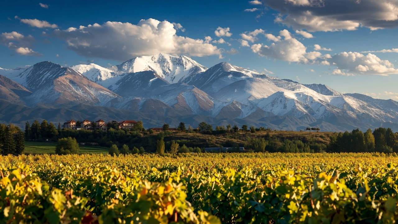 High-altitude Mendoza vineyard beneath the snow-capped Andes