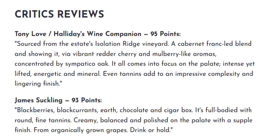 Critic reviews for the 2018 Frankland Estate Olmo's Reward