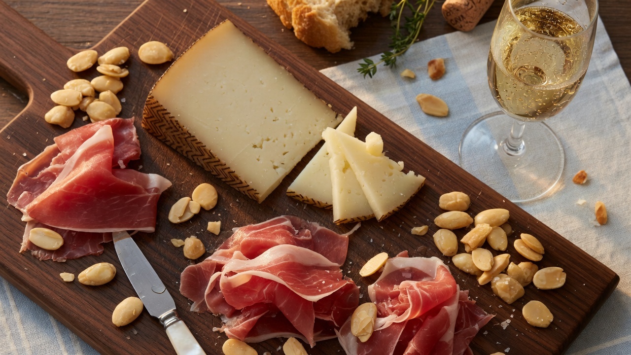 Jamón Manchego and Marcona almonds pairing for Artesa La Jefa Brut Late Disgorged