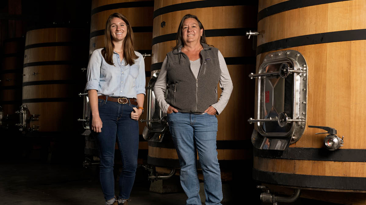 Martin Ray winemakers Leslie Renaud and Raemy Paterson in the winery