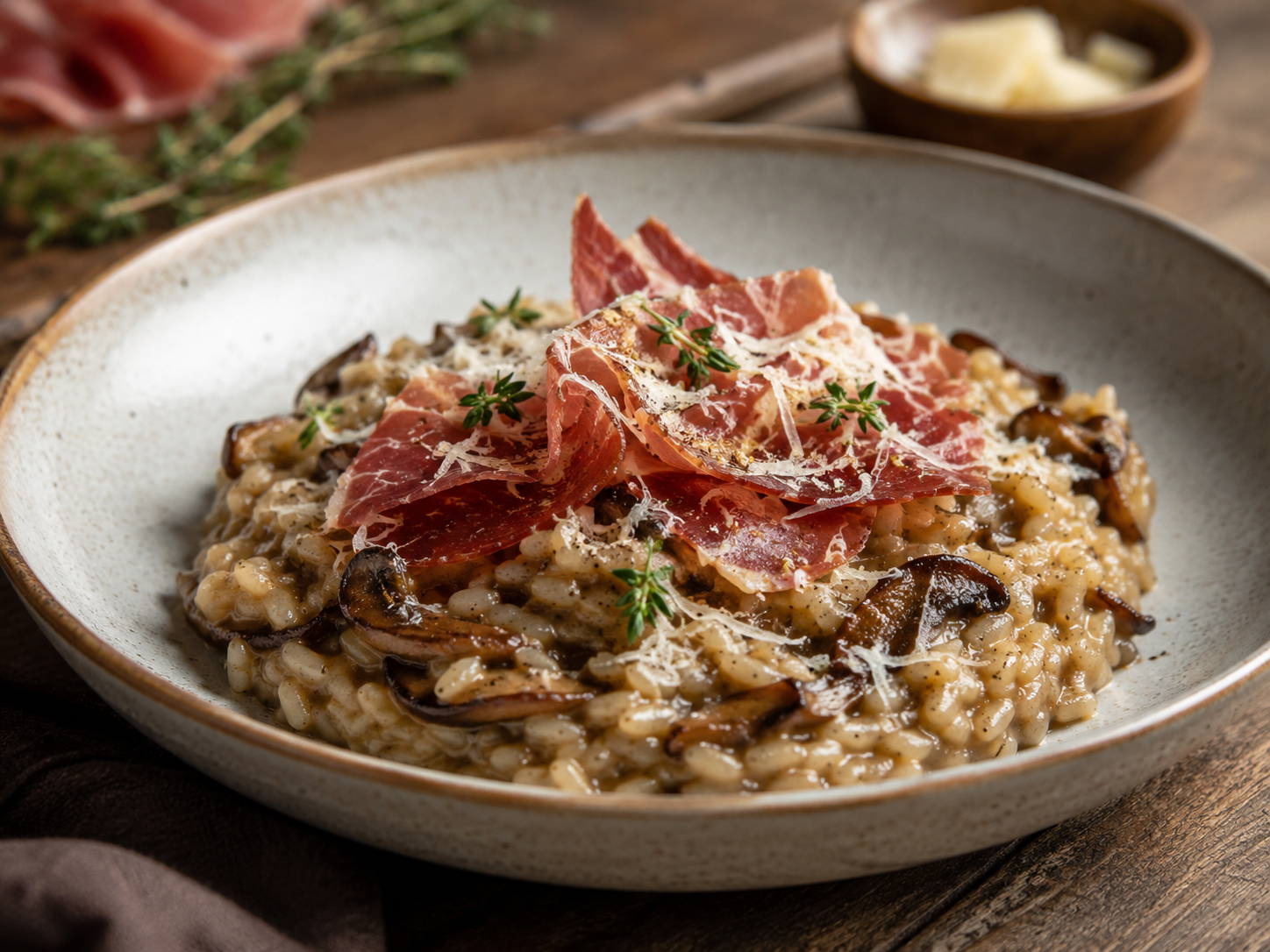 Mushroom and jam&oacute;n risotto pairing for Castillo Ygay Rioja