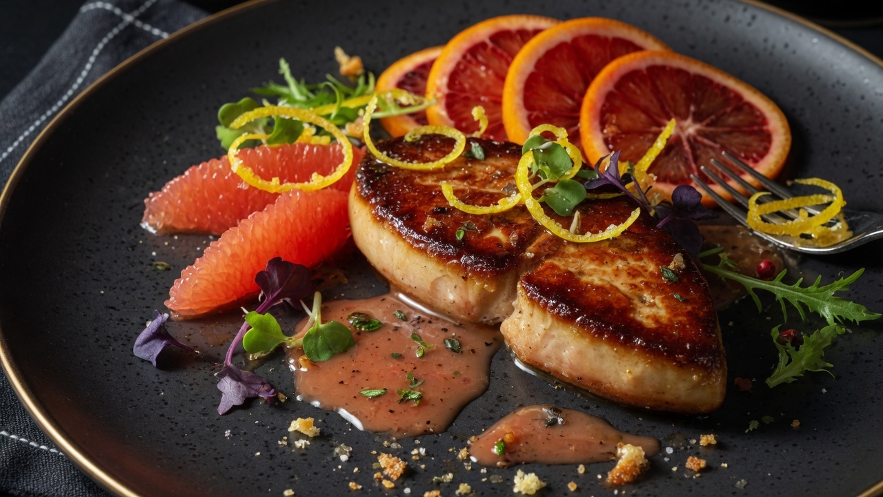 Pan-seared foie gras with citrus pairing for Pinot Noir