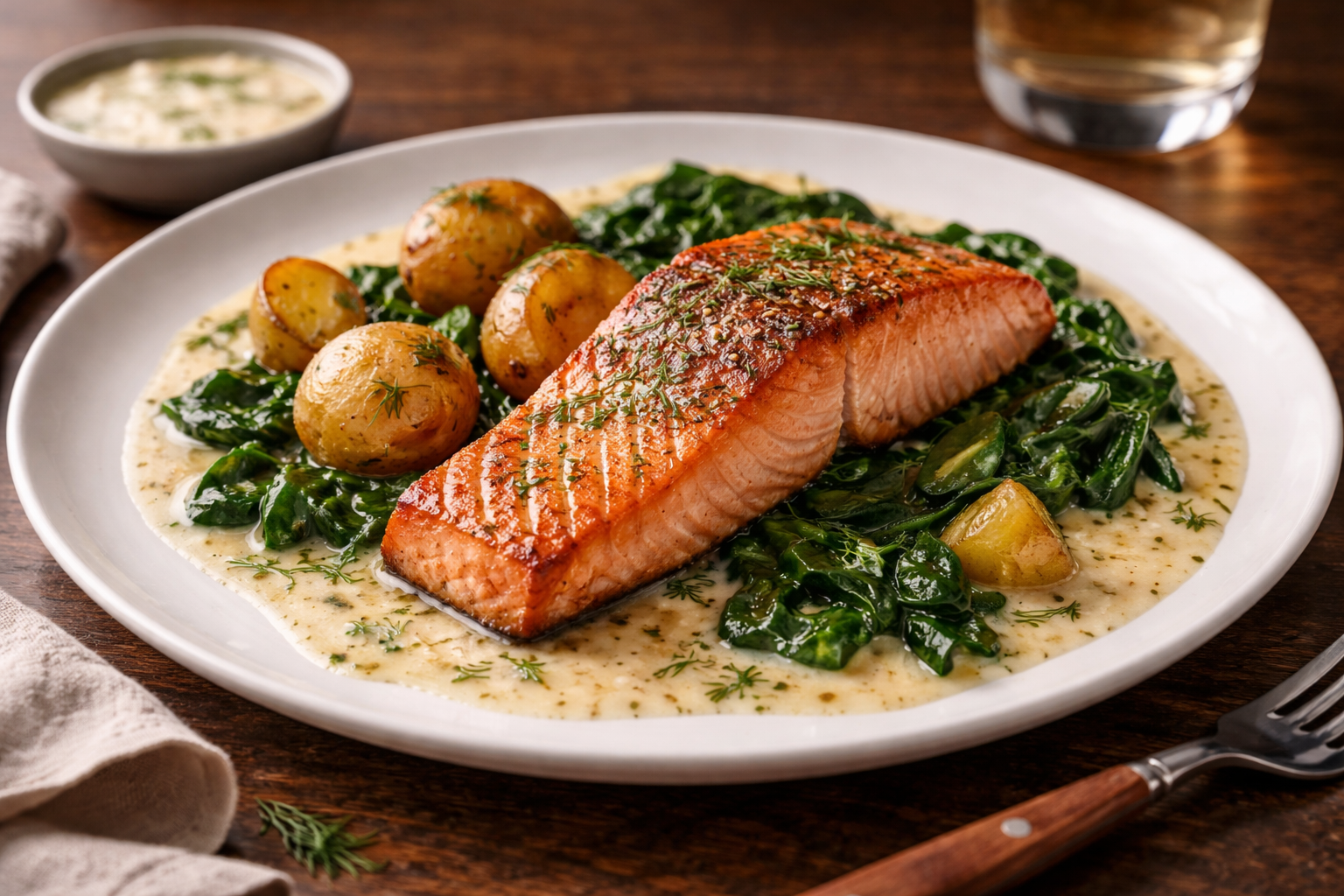 Pan-seared salmon with cider cream sauce