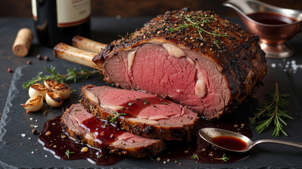 Perfect prime rib with red wine jus
