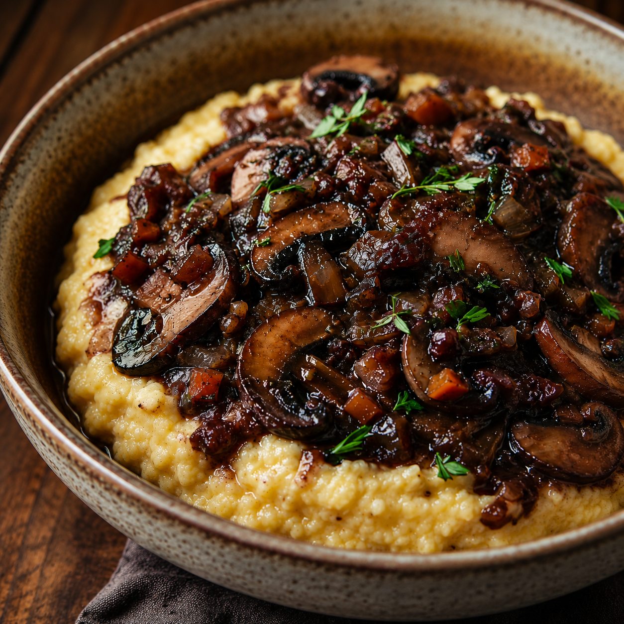 Creamy polenta with mushroom ragu
