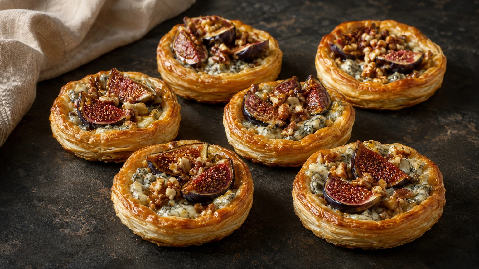 Fig, walnut and blue cheese tartlets, food pairing image