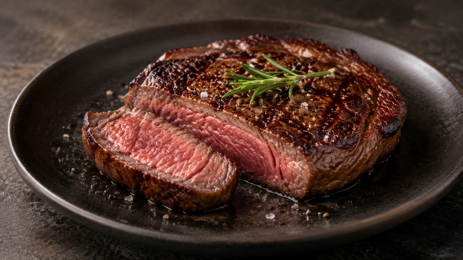 Grilled ribeye steak with rosemary, food pairing image