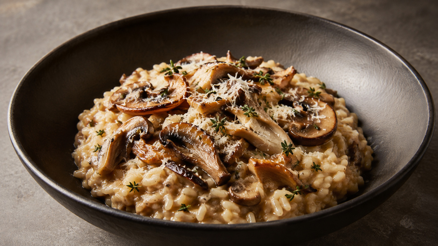 Wild mushroom risotto with Parmesan and thyme, food pairing image