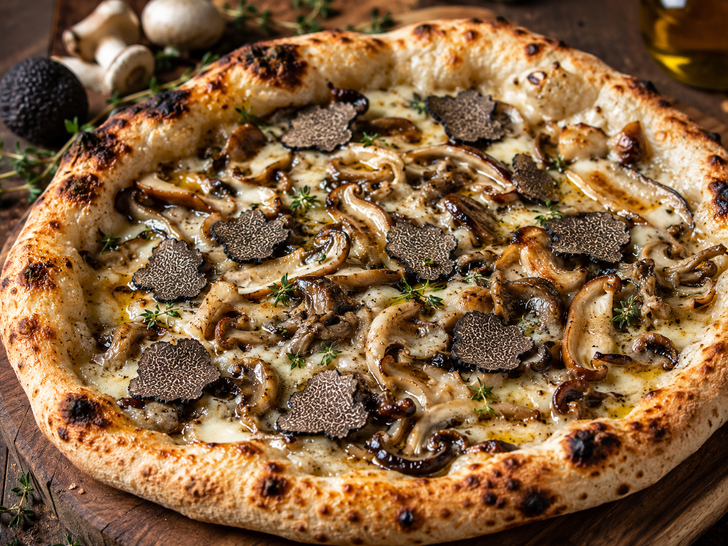 Rustic mushroom and truffle pizza pairing for Belledor Primitivo