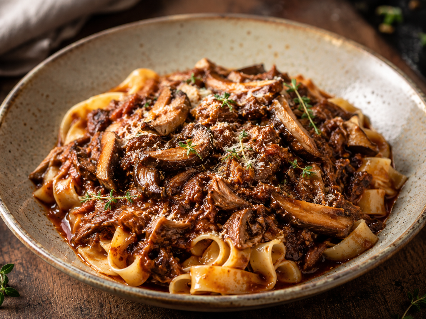 Pappardelle with pork rag&ugrave; and porcini mushroom pairing for Le Redini