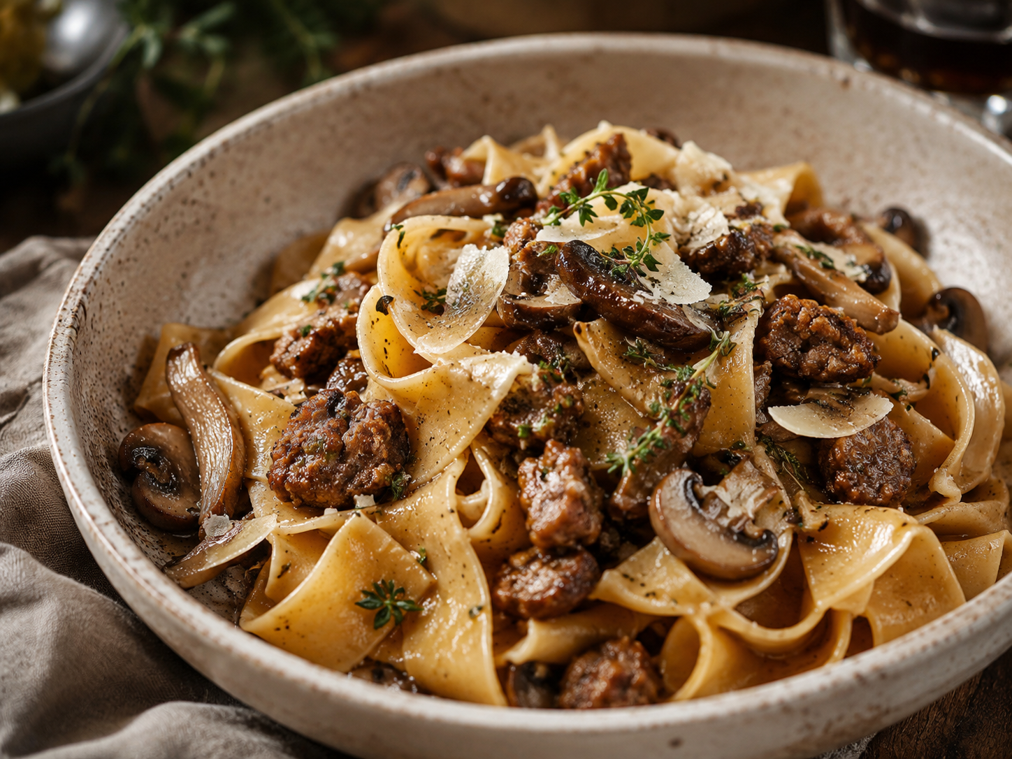 Sausage and Mushroom Pappardelle