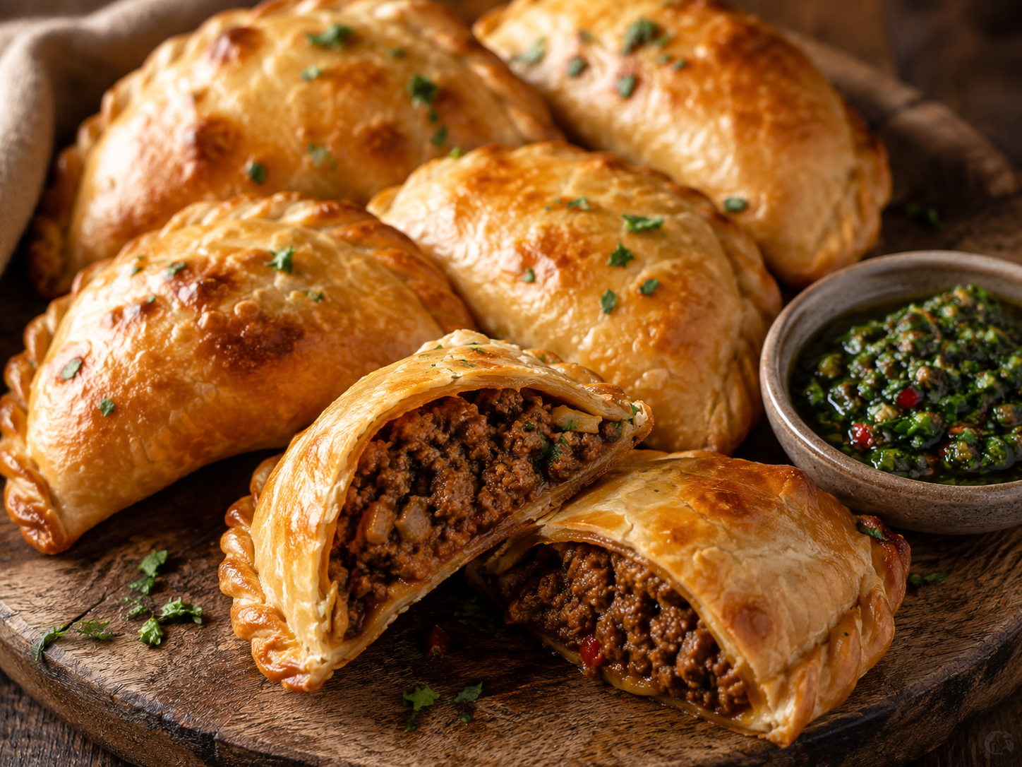 Beef empanadas with chimichurri dipping sauce