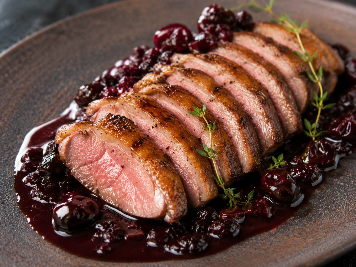 Seared duck breast with blackberry sauce