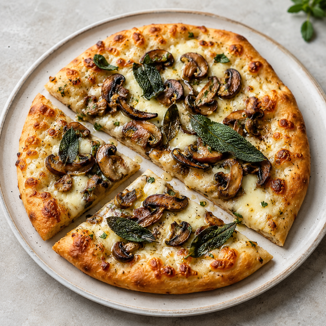 Mushroom fontina flatbread with crispy sage