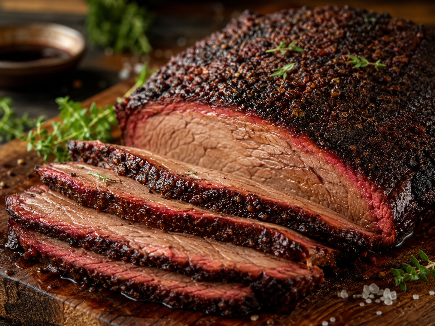 Coffee-cocoa rubbed smoked brisket