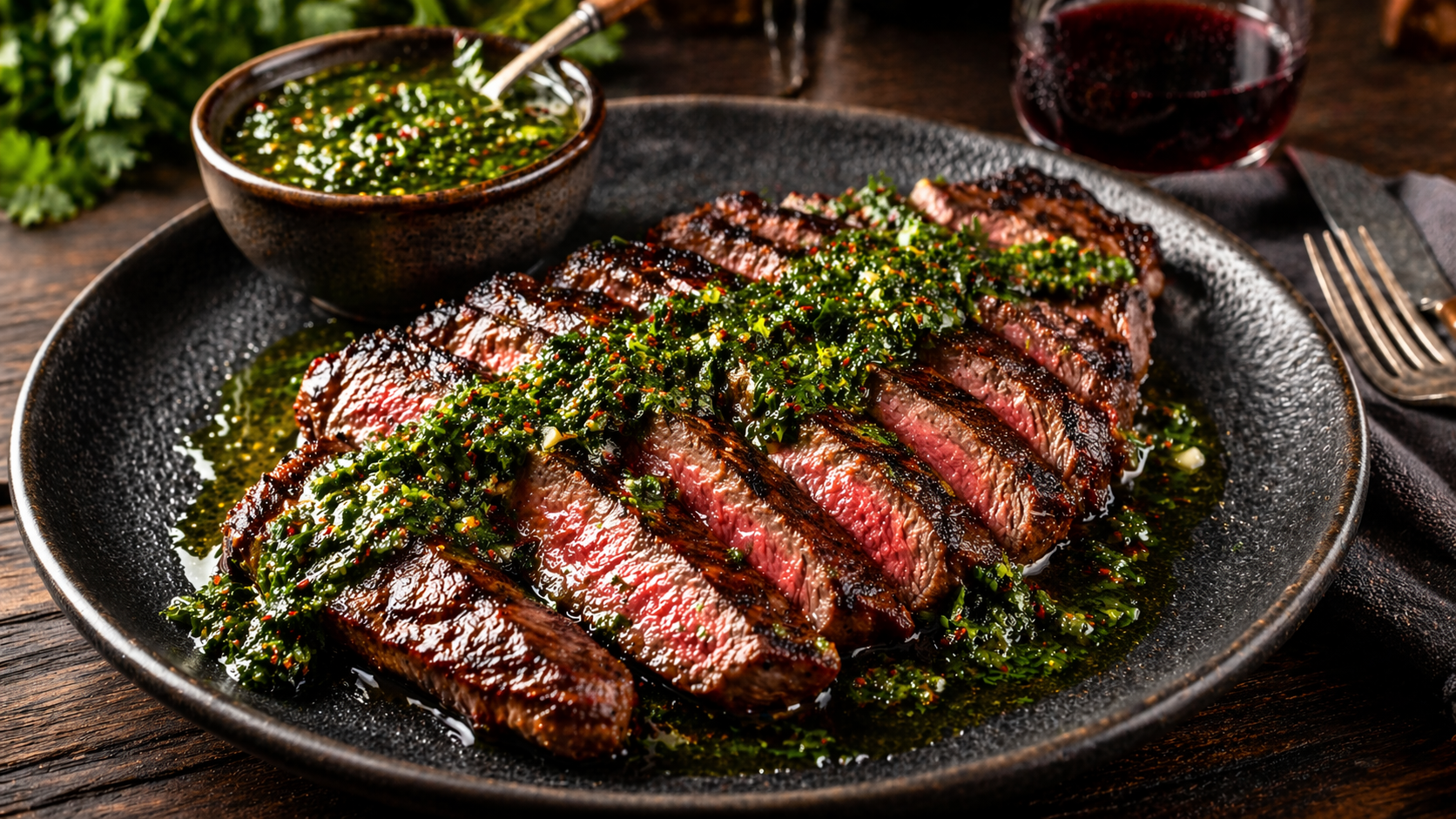 Grilled flat iron steak with chimichurri