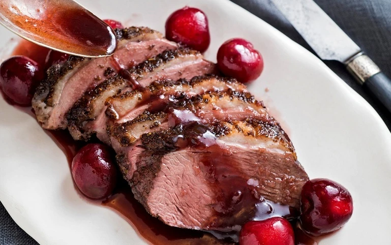 Sweet-Tart Duck Breast with Fresh Cherry Sauce, food pairing image