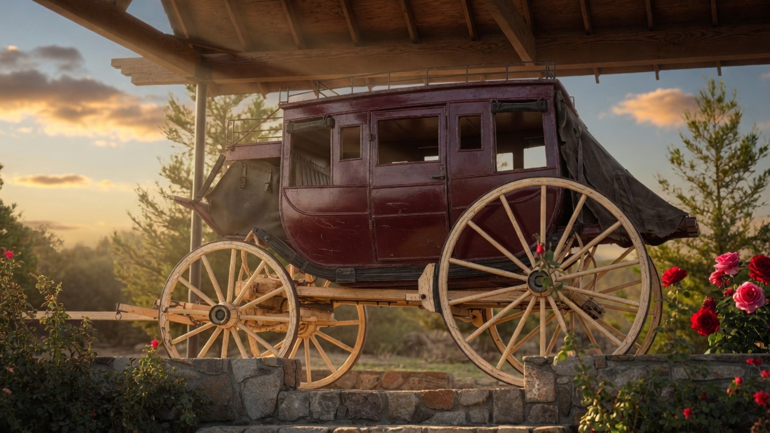 Historic stagecoach carriage illustrating the vineyard's namesake