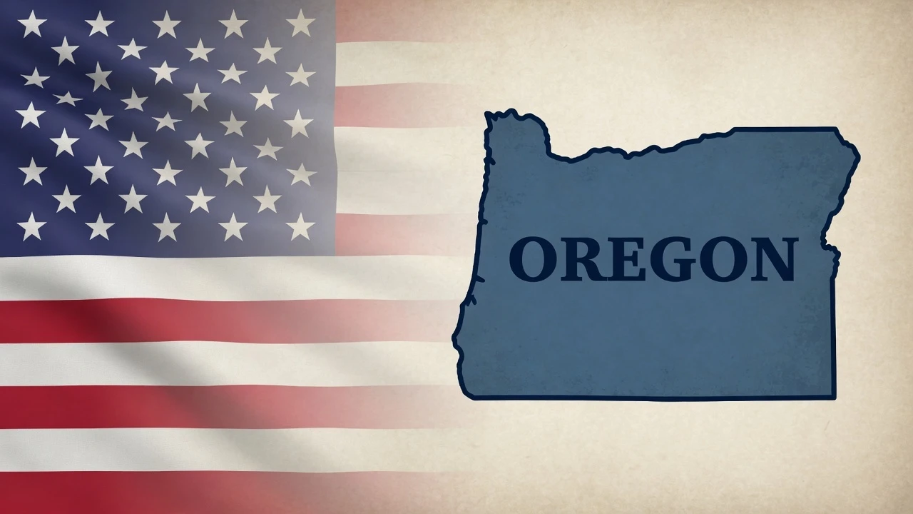 Flag and map of Oregon, United States