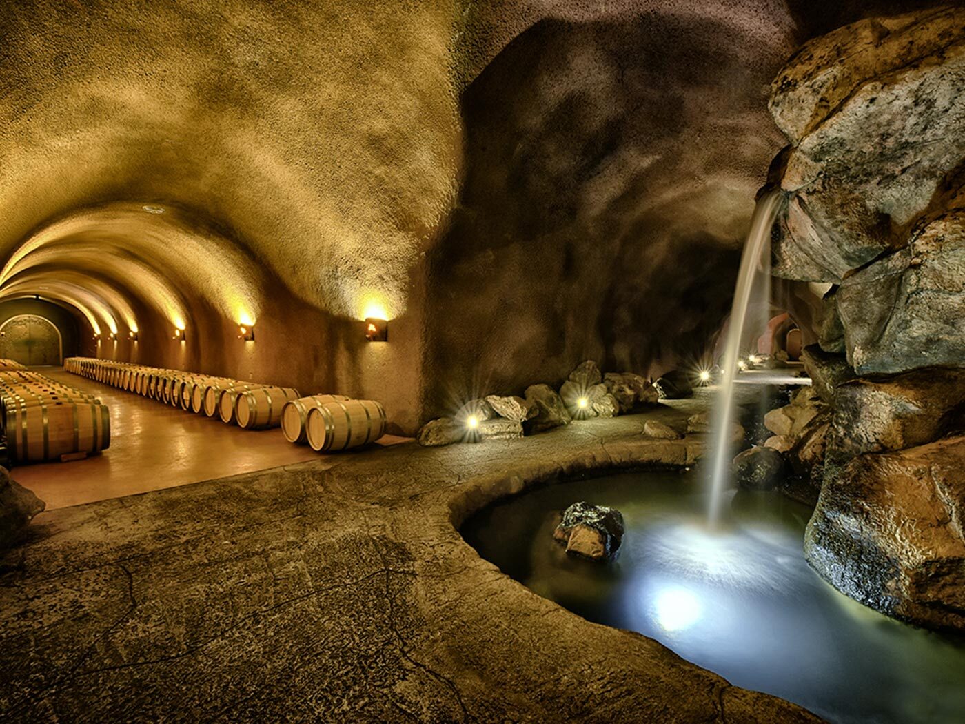 Natural underground waterfall inside the Jarvis Estate cave