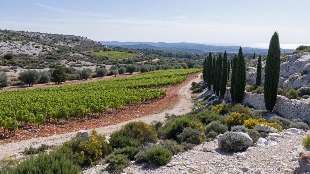 Languedoc vineyard hills and garrigue