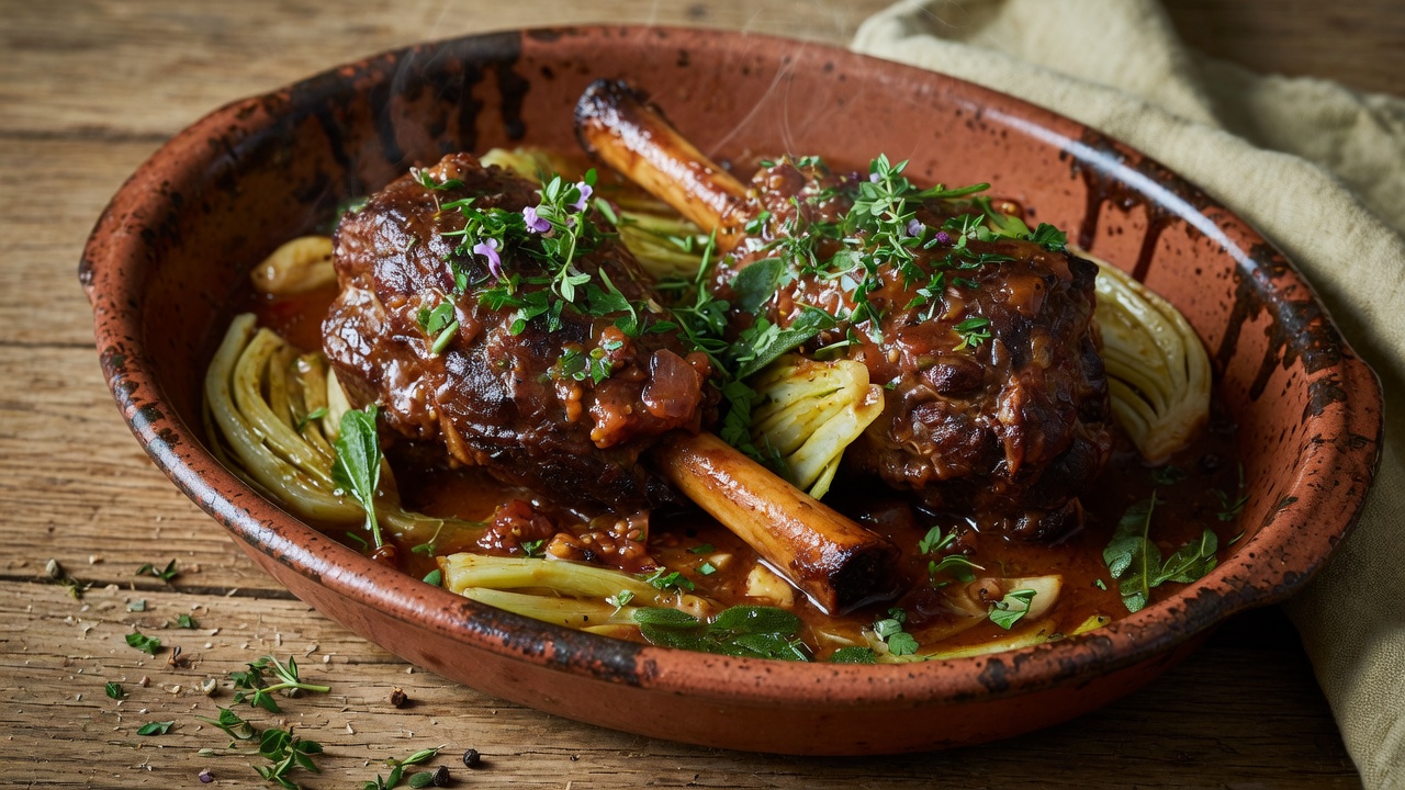 Braised lamb shanks with herbs