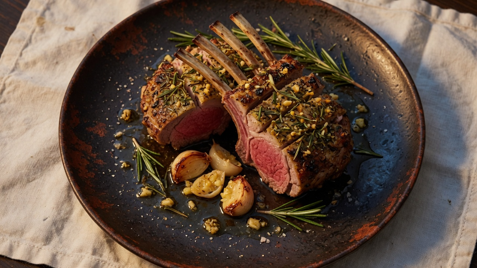 Rosemary garlic rack of lamb, food pairing image