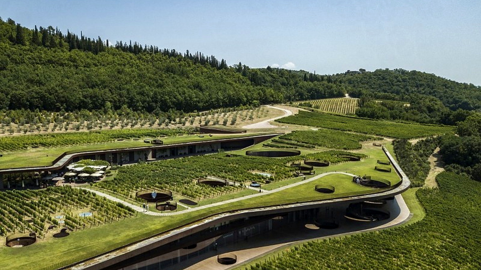 Antinori nel Chianti Classico winery built into the hillside at Bargino