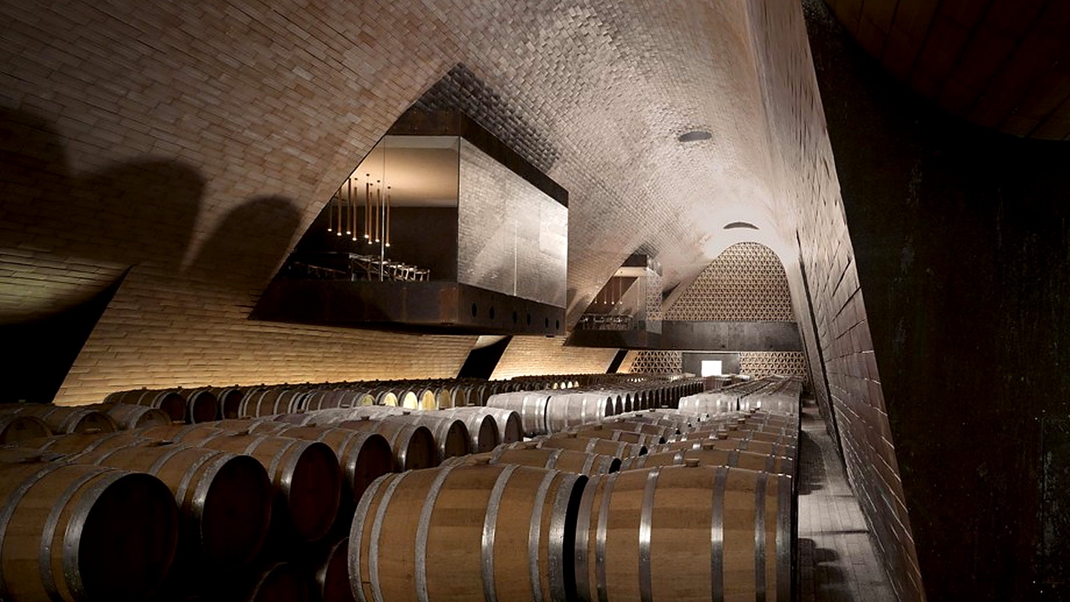Oak barrels in the vaulted cellar at Antinori nel Chianti Classico