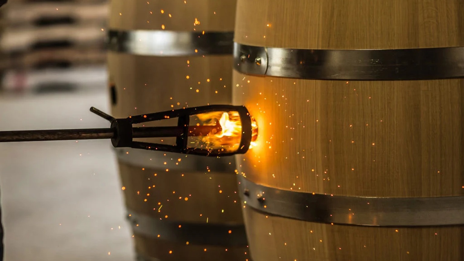 American oak barrels being toasted, from Silver Oak's winemaking photographs