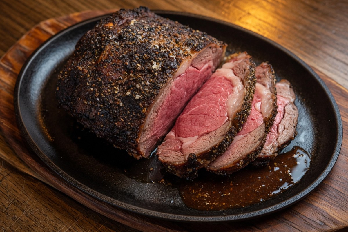 Roasted prime rib with a browned crust