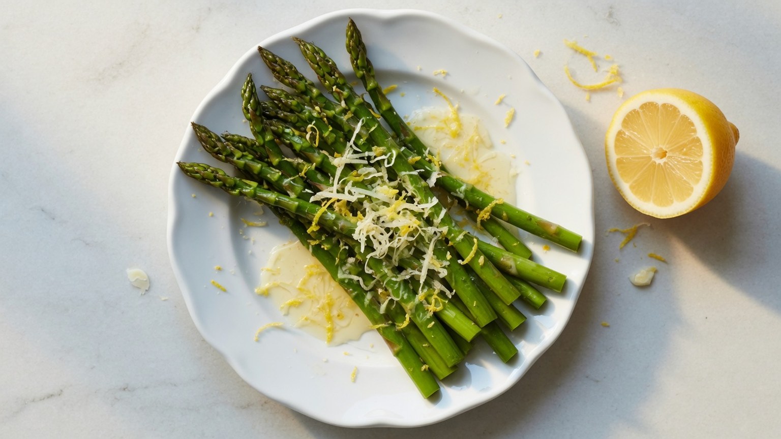 Buttered asparagus with lemon and Parmesan, food only