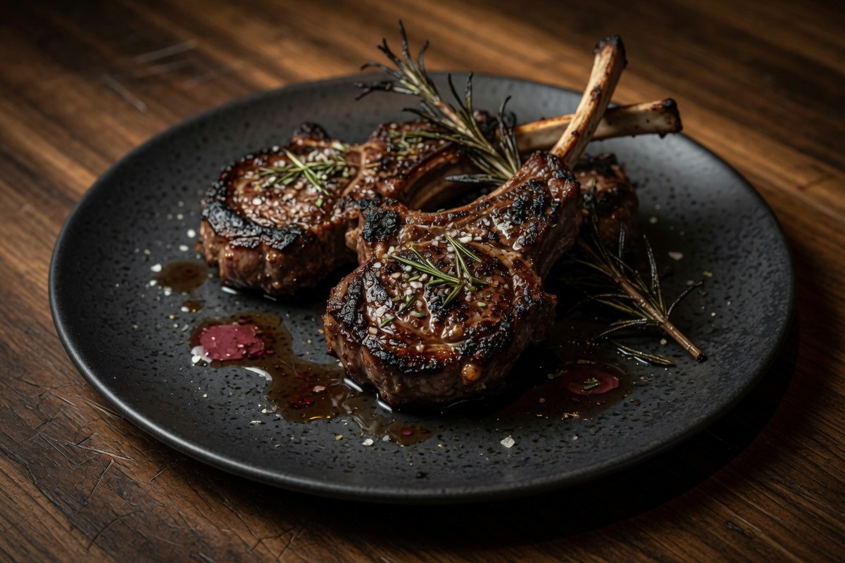 Grilled lamb rib chops with rosemary