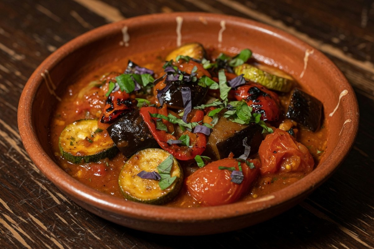 Provencal ratatouille with eggplant, pepper, and tomato