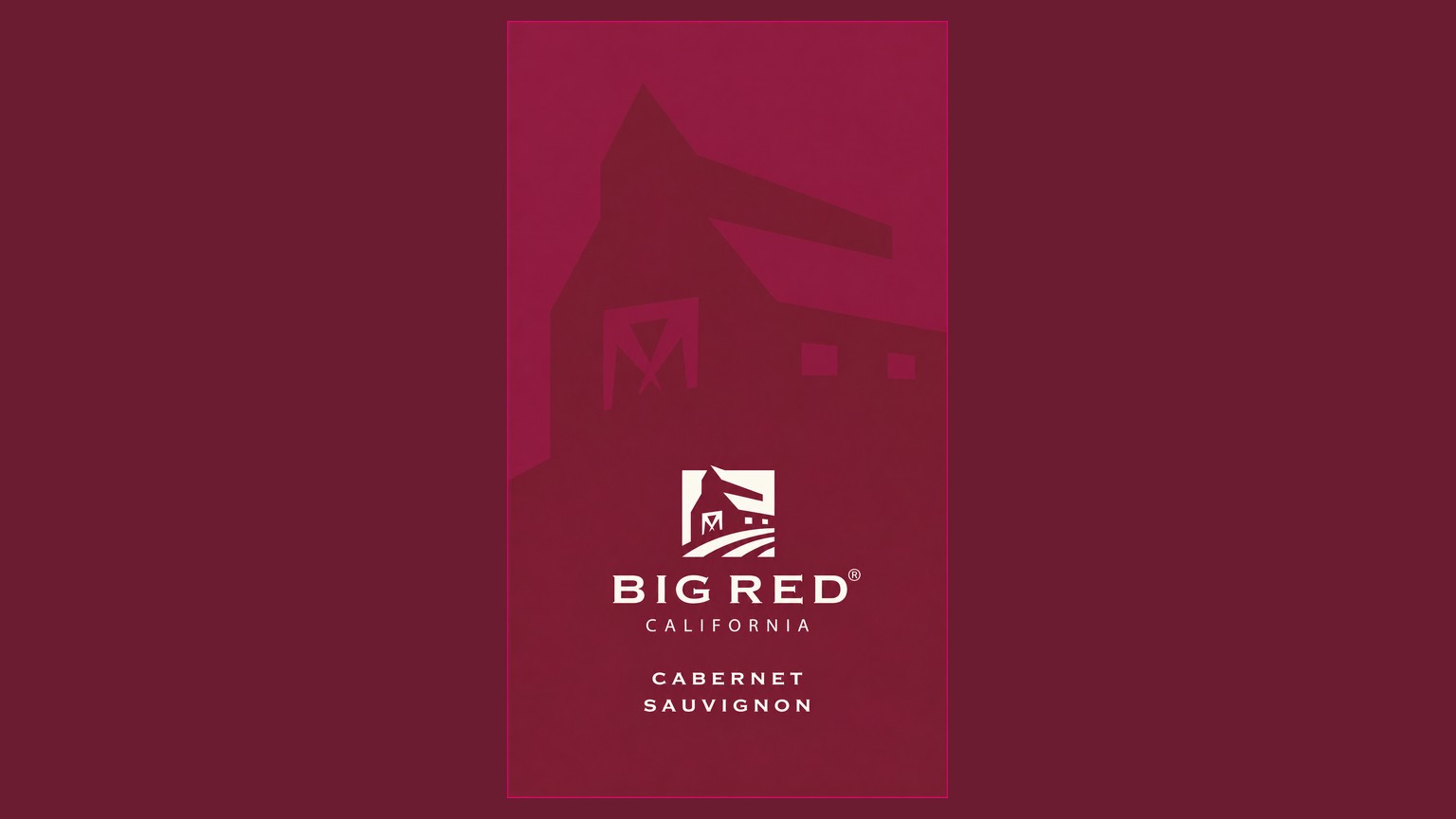 Big Red California Cabernet Sauvignon front label, a barn mark on crimson