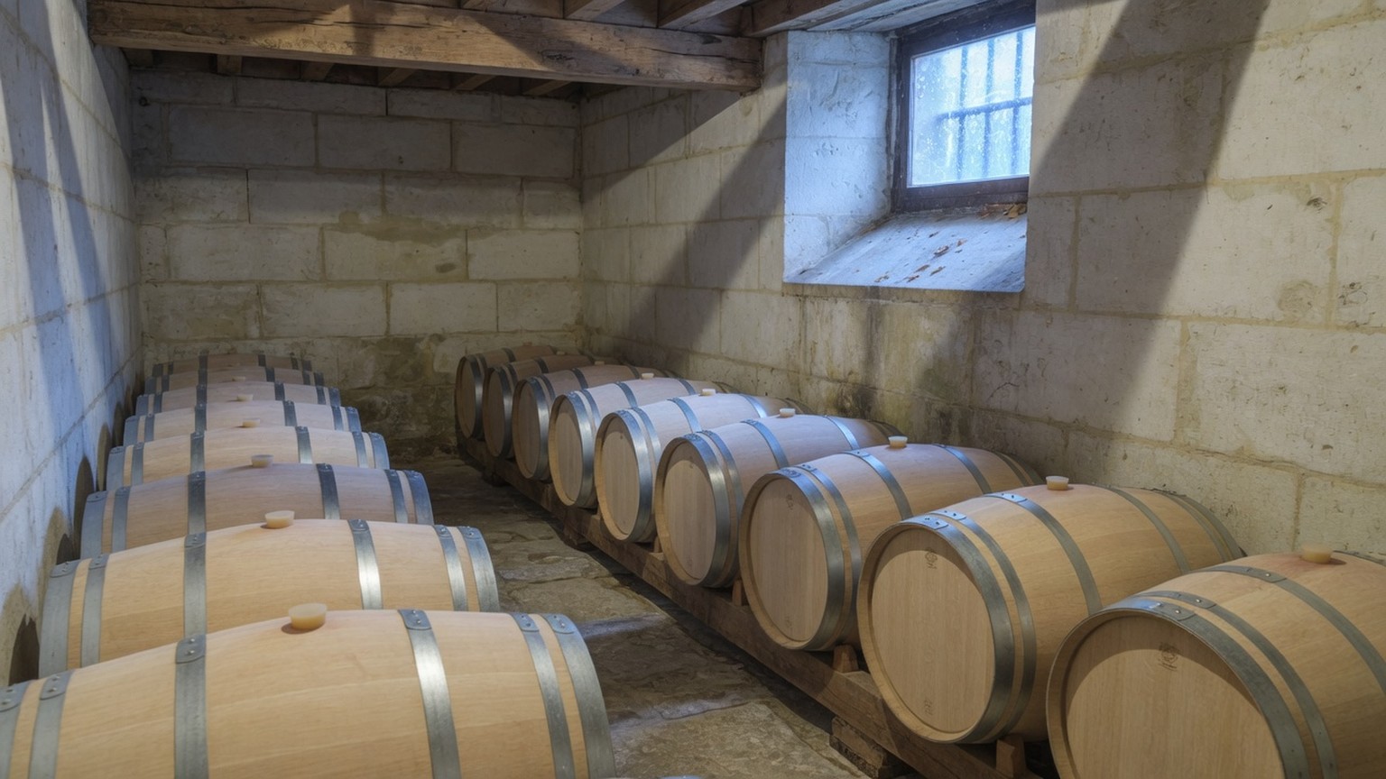Generated cellar study of new oak barrels