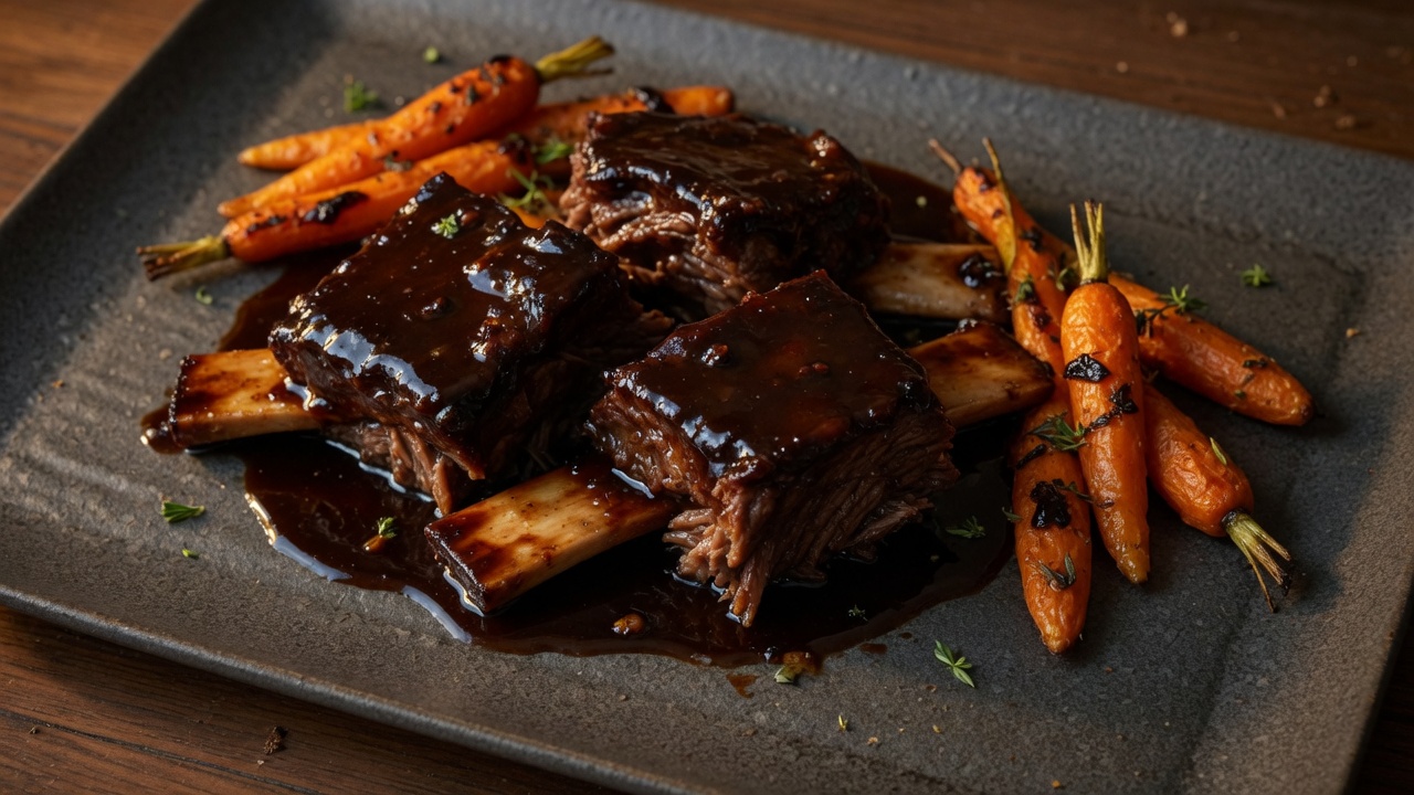Braised beef short ribs with sauce, food only