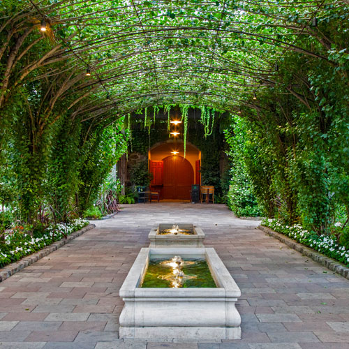 Green entry arbor at Caymus Vineyards