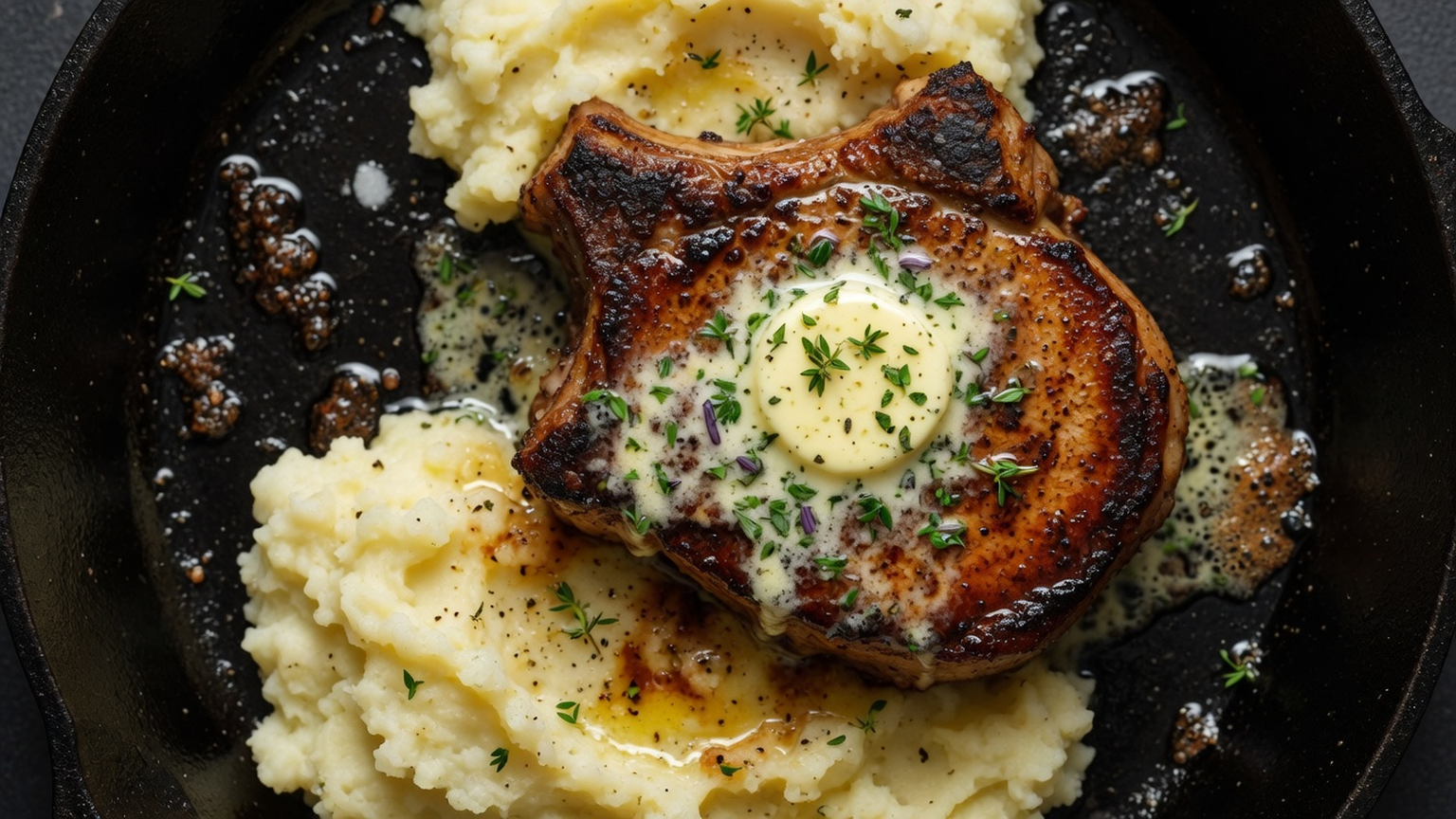 Pan-seared pork chop, food pairing image