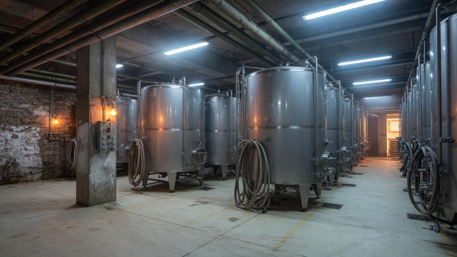 Rhone winery stainless steel tanks, generated scene