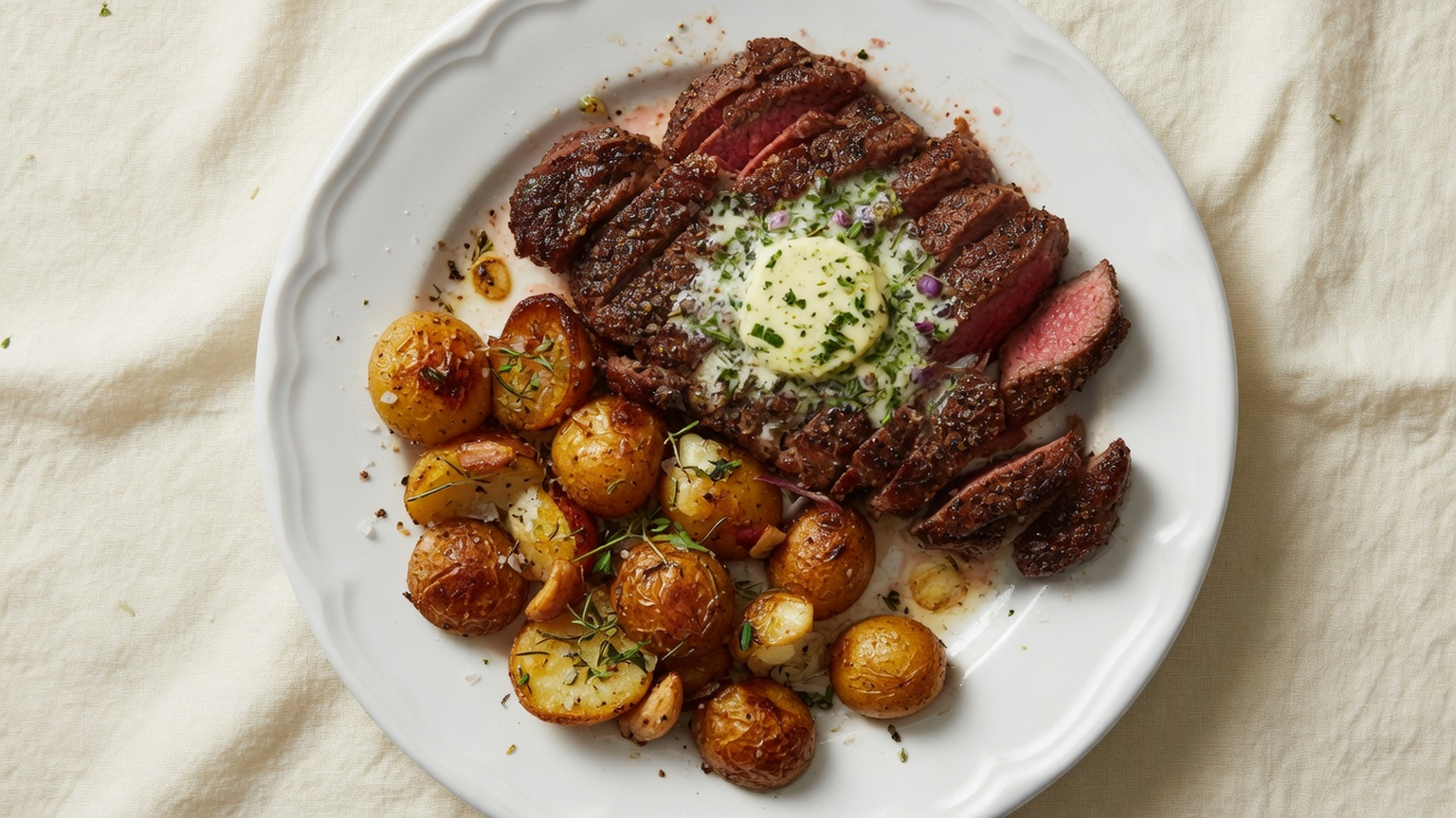 Pan-seared ribeye with herb butter, food pairing image
