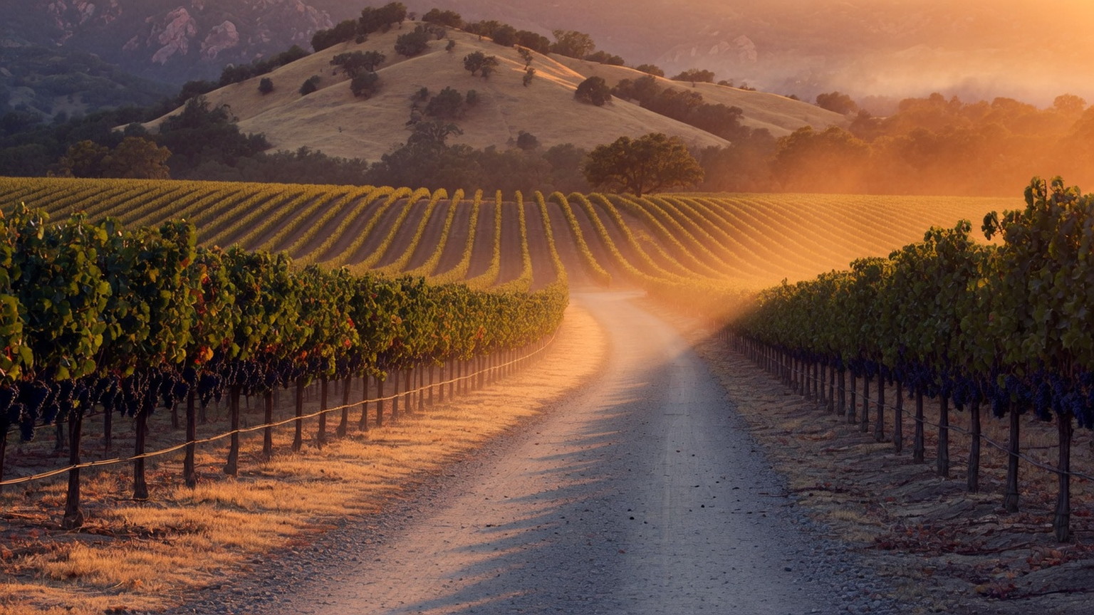 Napa Valley Cabernet rows at golden hour, generated scene