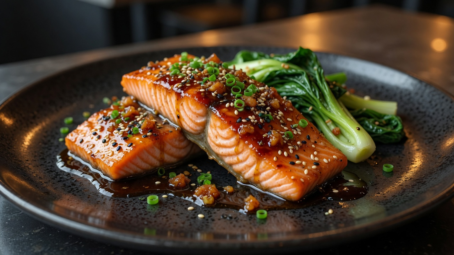 Honey garlic glazed salmon, food pairing image
