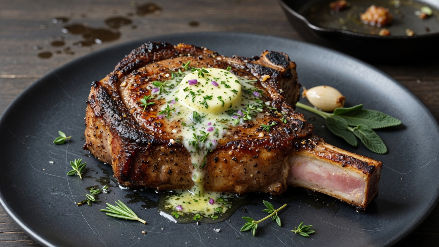 Pan-seared pork chop, food pairing image