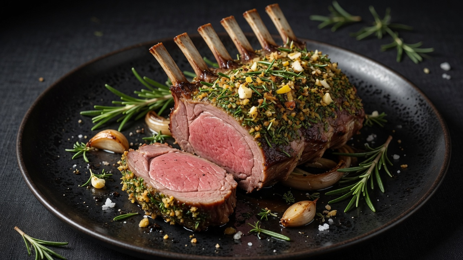 Rosemary garlic rack of lamb, food pairing image