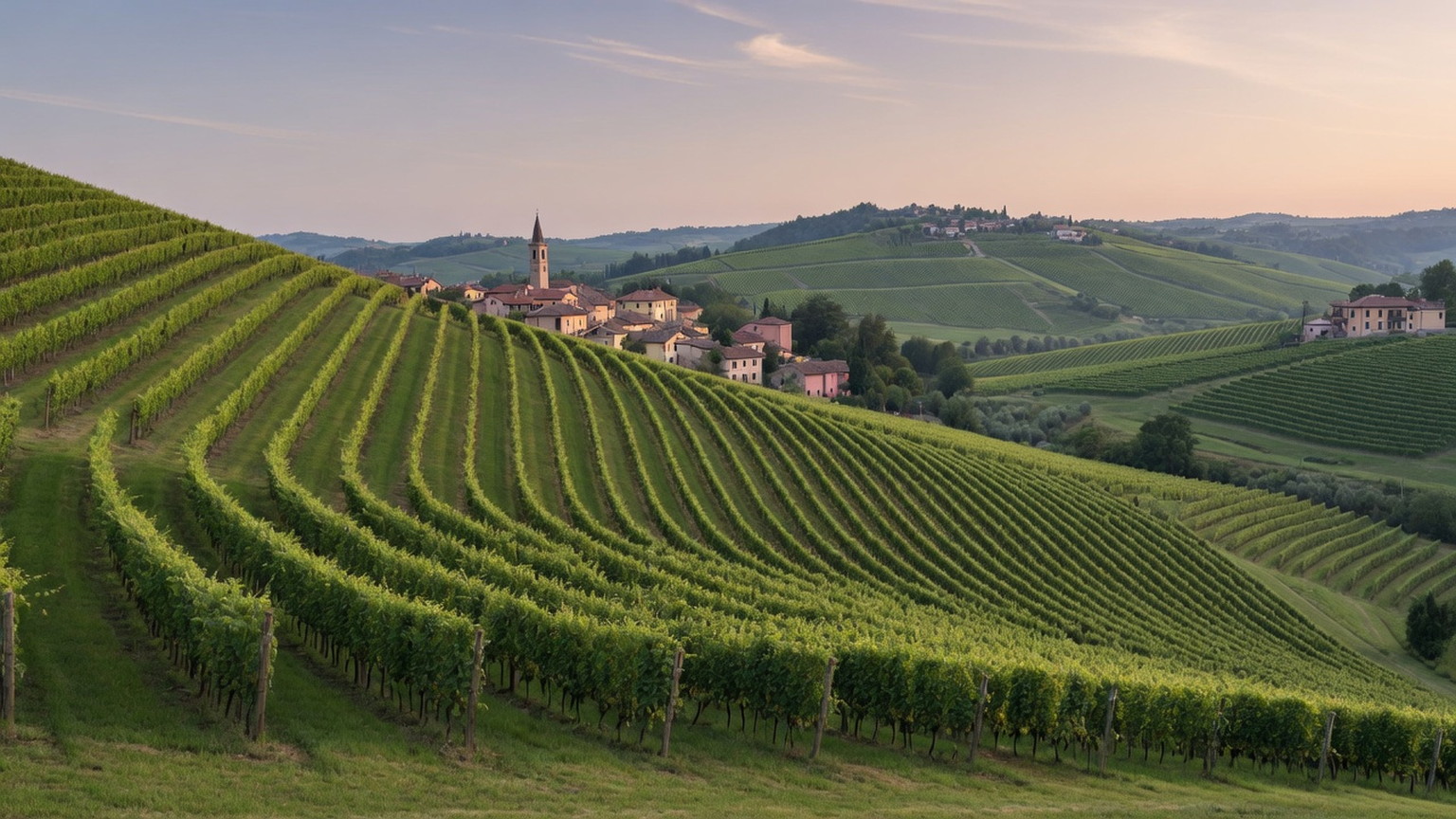 Veneto hillside Glera vineyard rows, generated scene
