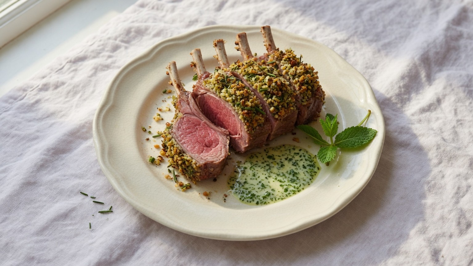 Rosemary-crumbed rack of lamb, food pairing image