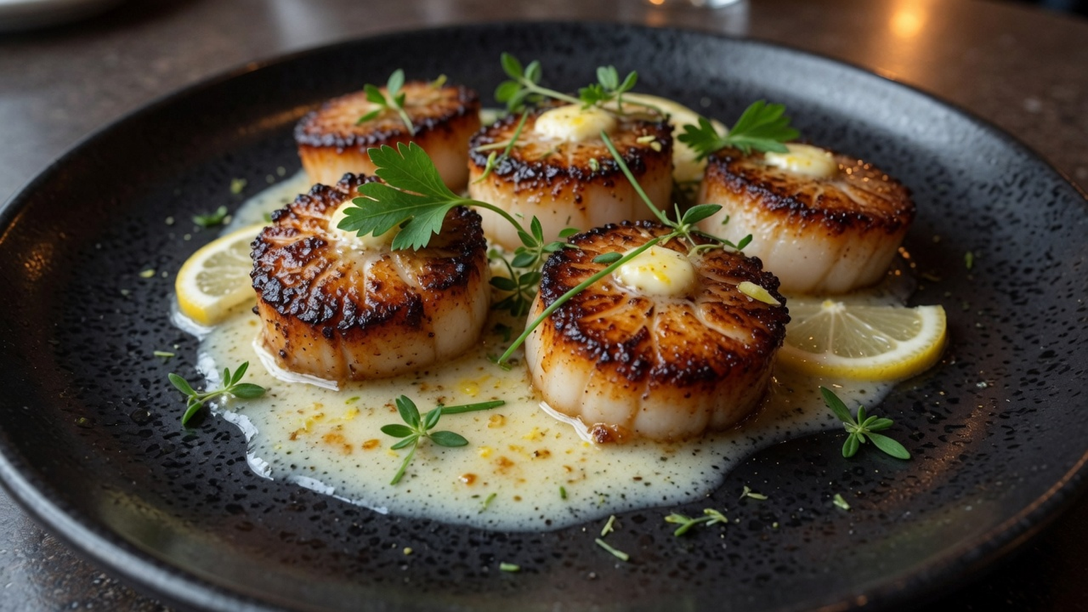 Pan-seared scallops, food pairing image